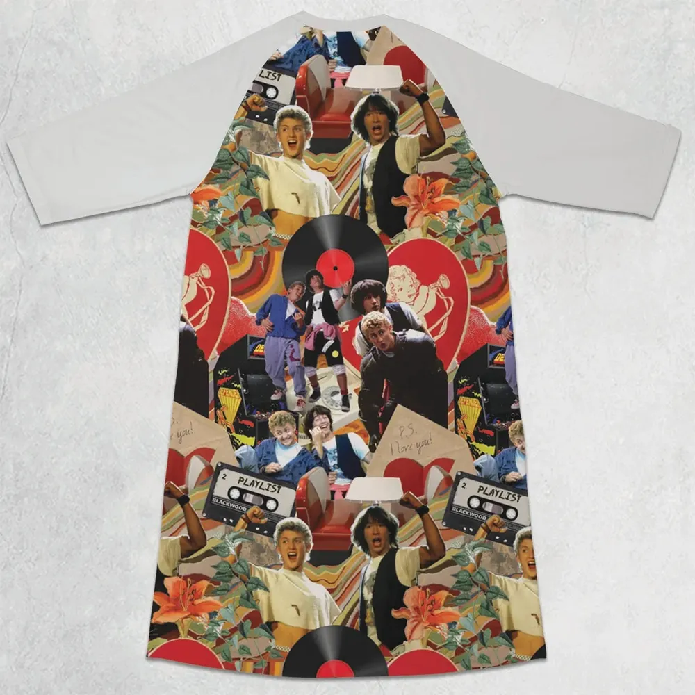 Vintage Collage Bill and Ted 3/4 Sleeve Raglan Dress - 2