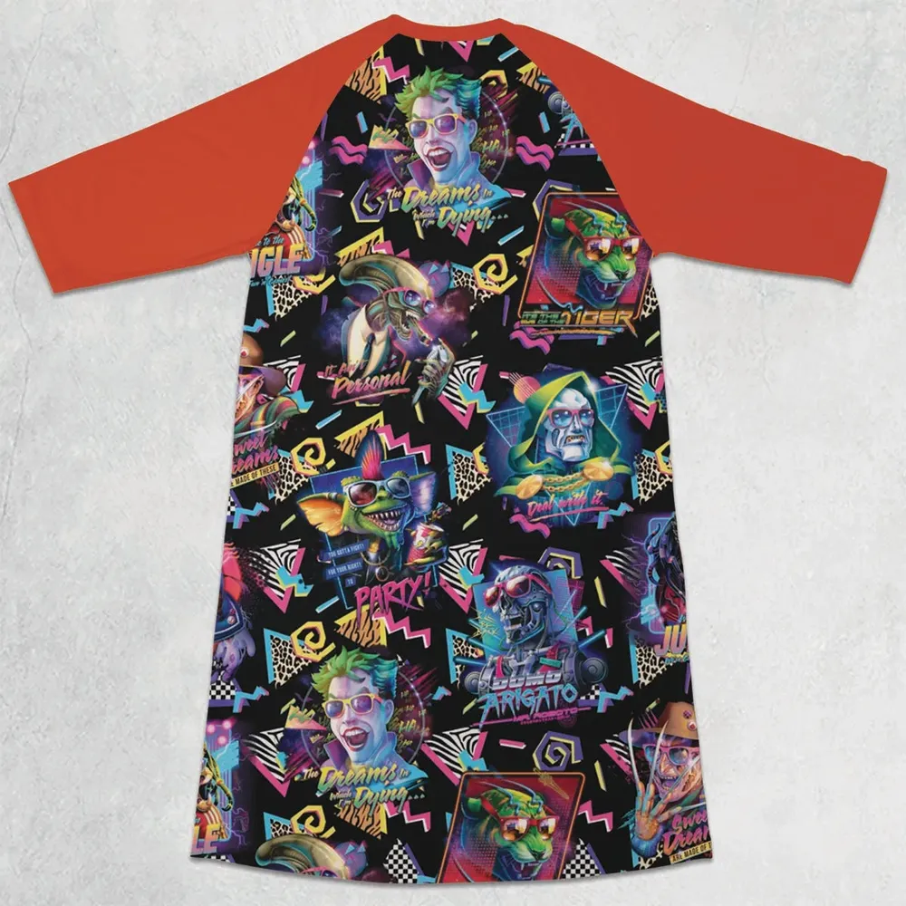 Retro Horror Characters Halloween 3/4 Sleeve Raglan Dress - 2