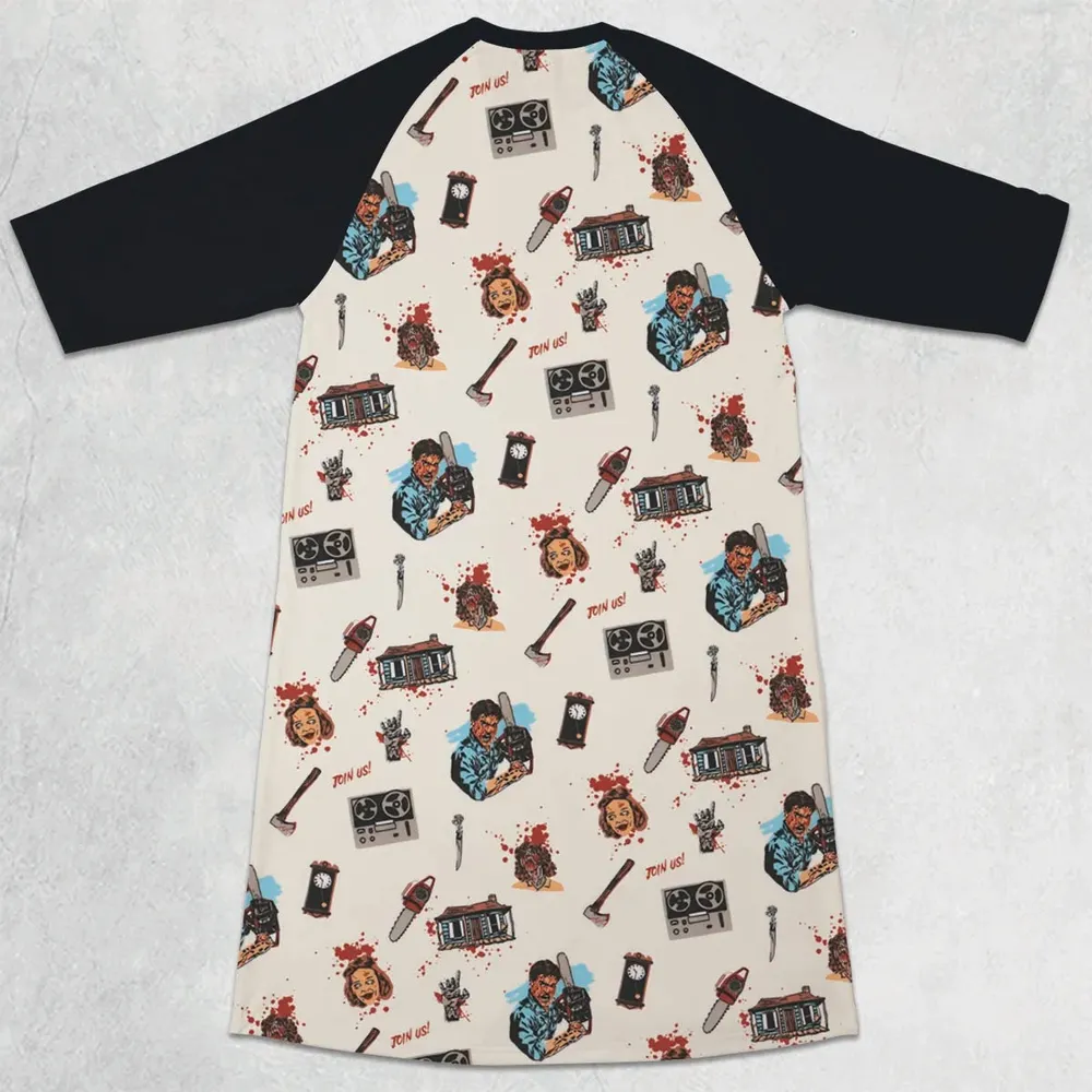 Supernatural Horror Evil Dead Halloween 3/4 Sleeve Raglan Dress - 2