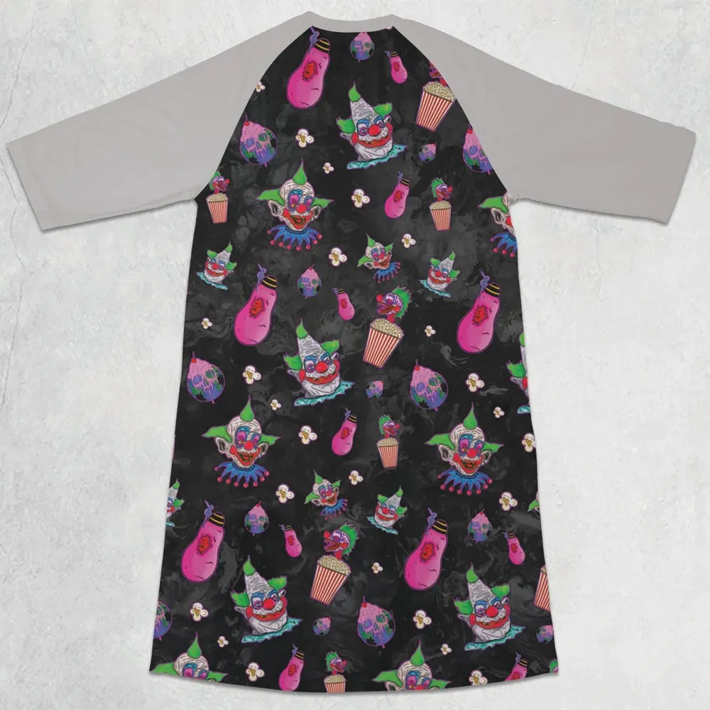 Space Horror Movie Killer Klowns Outer 3/4 Sleeve Raglan Dress - 2