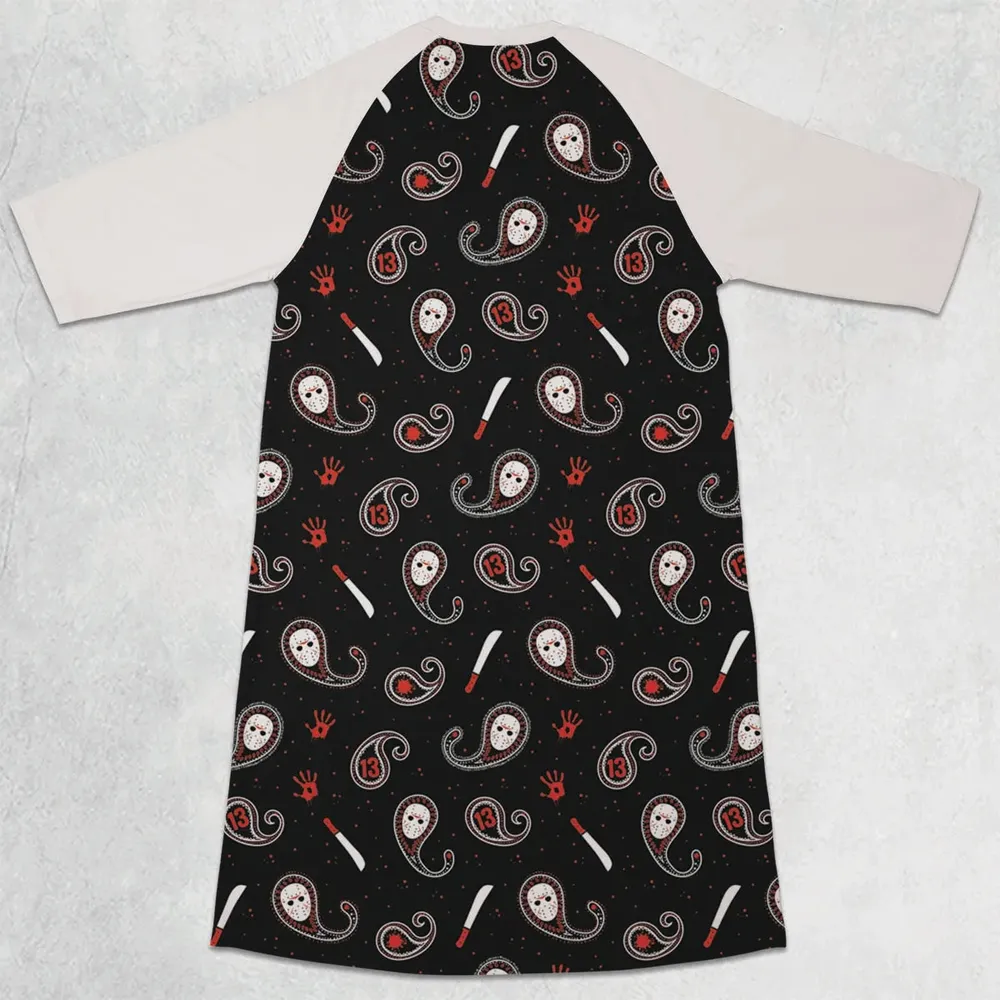 Jason Voorhees Friday The 13th Pattern 3/4 Sleeve Raglan Dress - 2