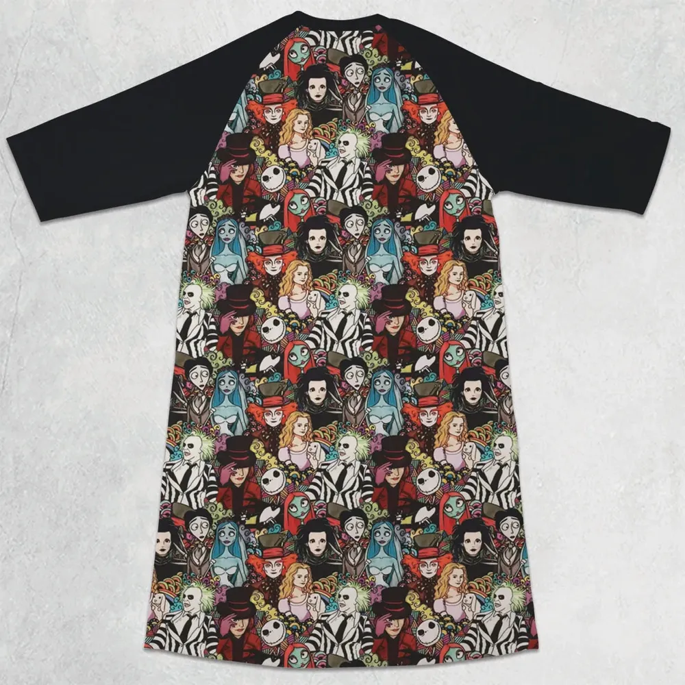 Tim Burton Characters Halloween 3/4 Sleeve Raglan Dress - 2