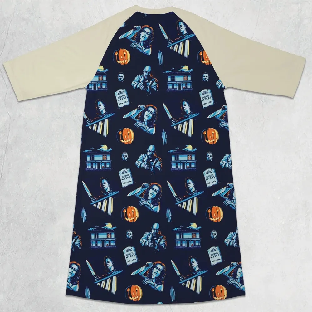 Horror Slasher Michael Myers Halloween 3/4 Sleeve Raglan Dress - 2