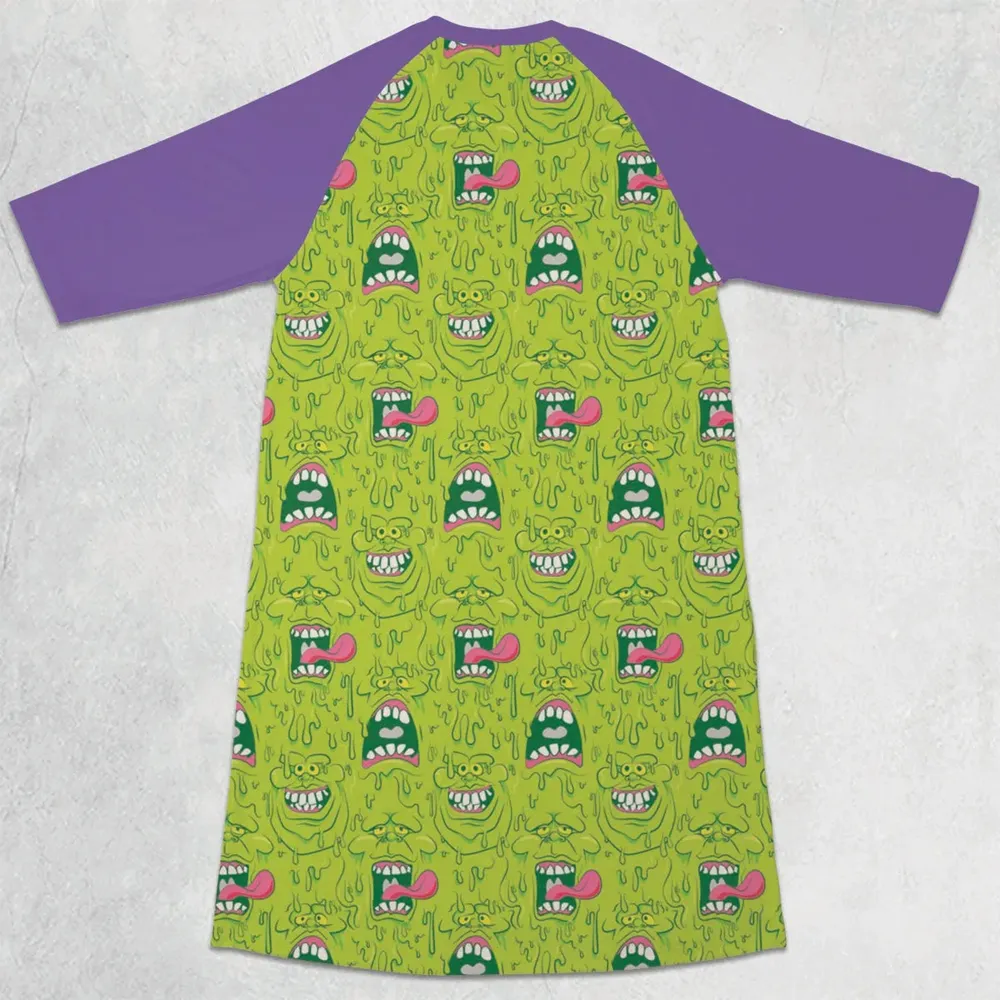 Funny Face Expression Slimer Ghostbusters 3/4 Sleeve Raglan Dress - 2