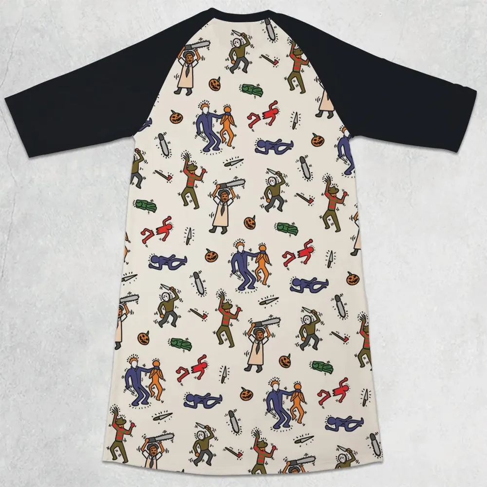 Horror Movie Pop Characters Pattern 3/4 Sleeve Raglan Dress - 2