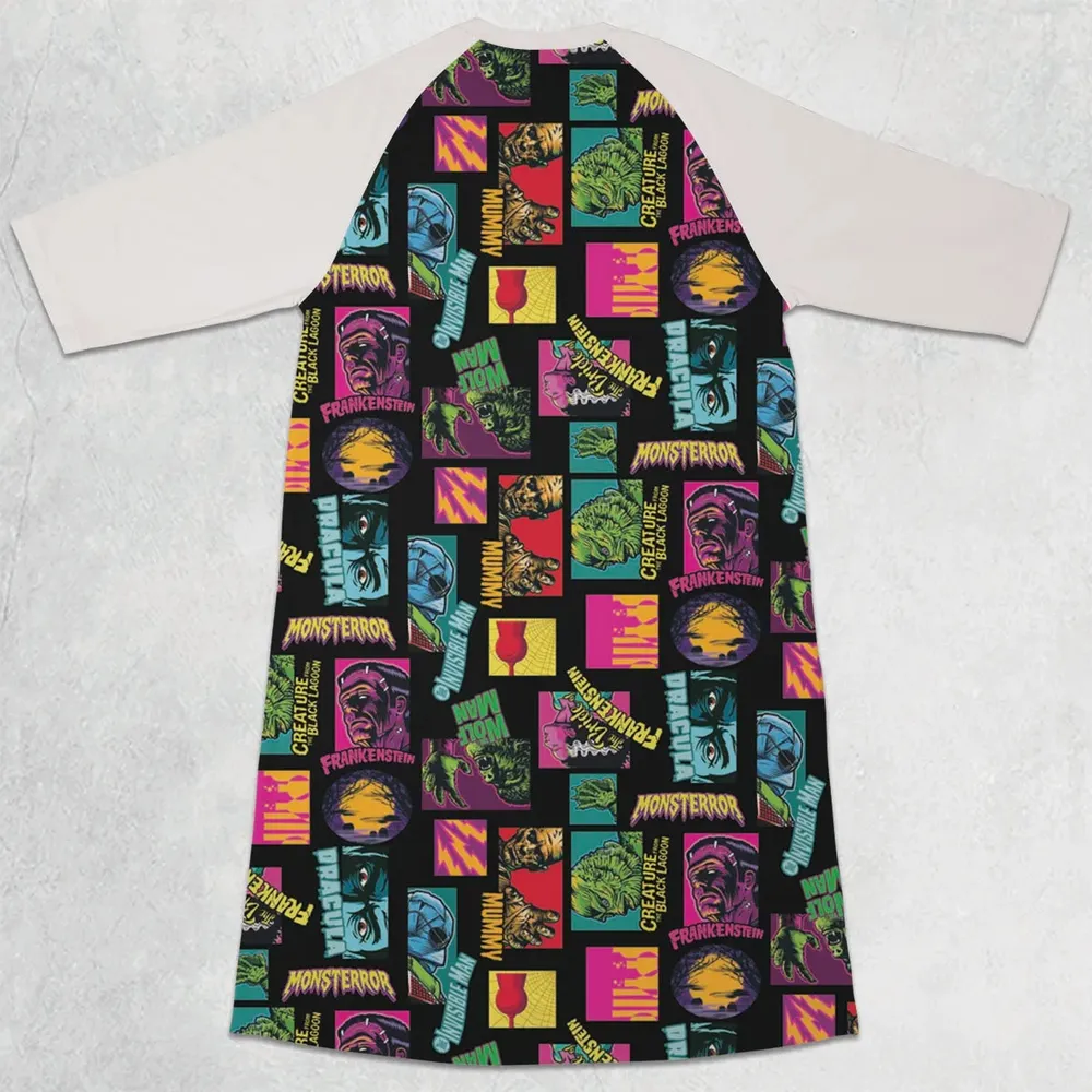 Monster Pop Movies Halloween 3/4 Sleeve Raglan Dress - 2