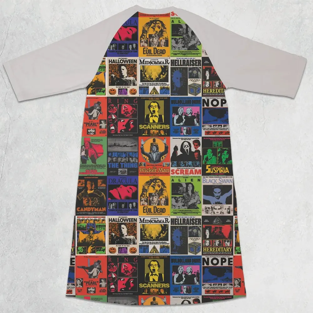 Modern Horror Movies Nope Ghostface Pinhead Pearl Leatherface Halloween 3/4 Sleeve Raglan Dress - 2