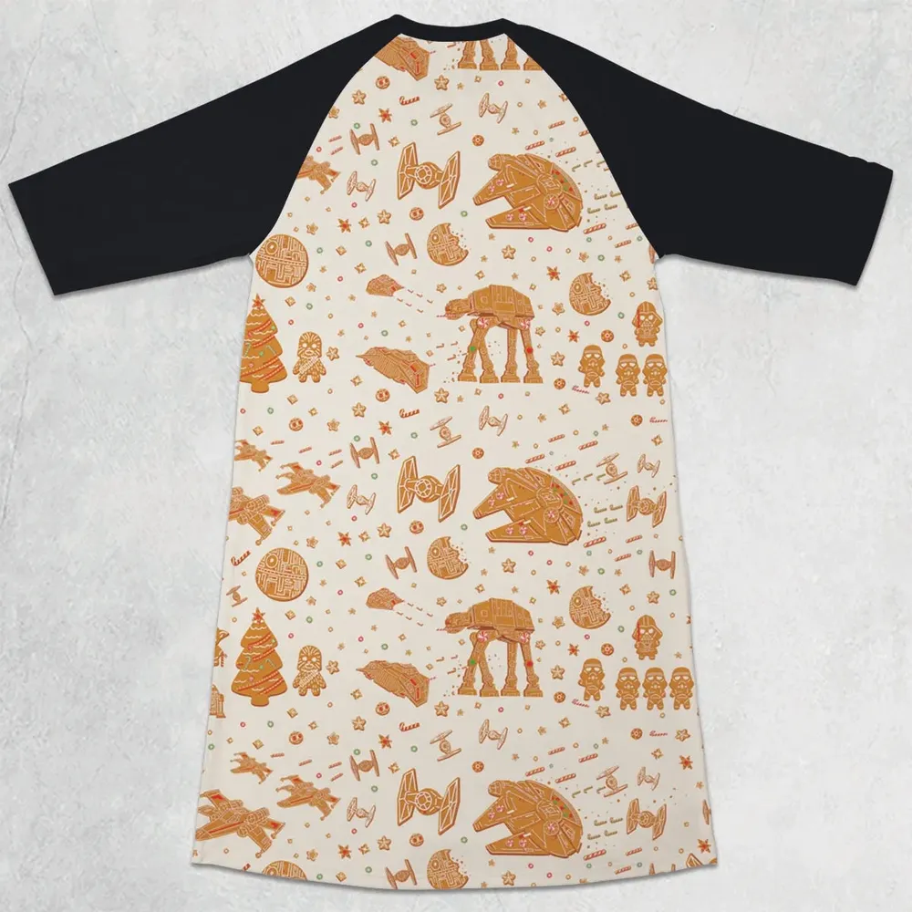 Gingerbread Christmas Star Wars 3/4 Sleeve Raglan Dress - 2