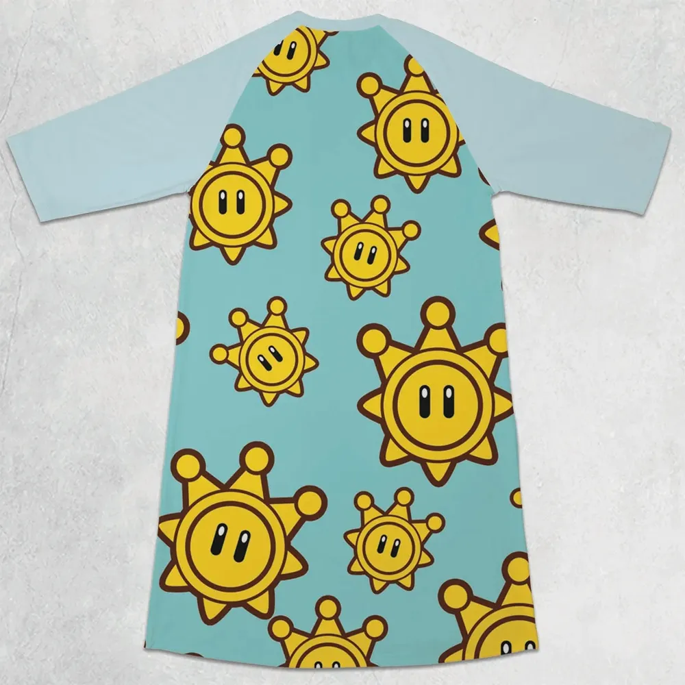 Shine Sprite Super Mario Button Up 3/4 Sleeve Raglan Dress - 2