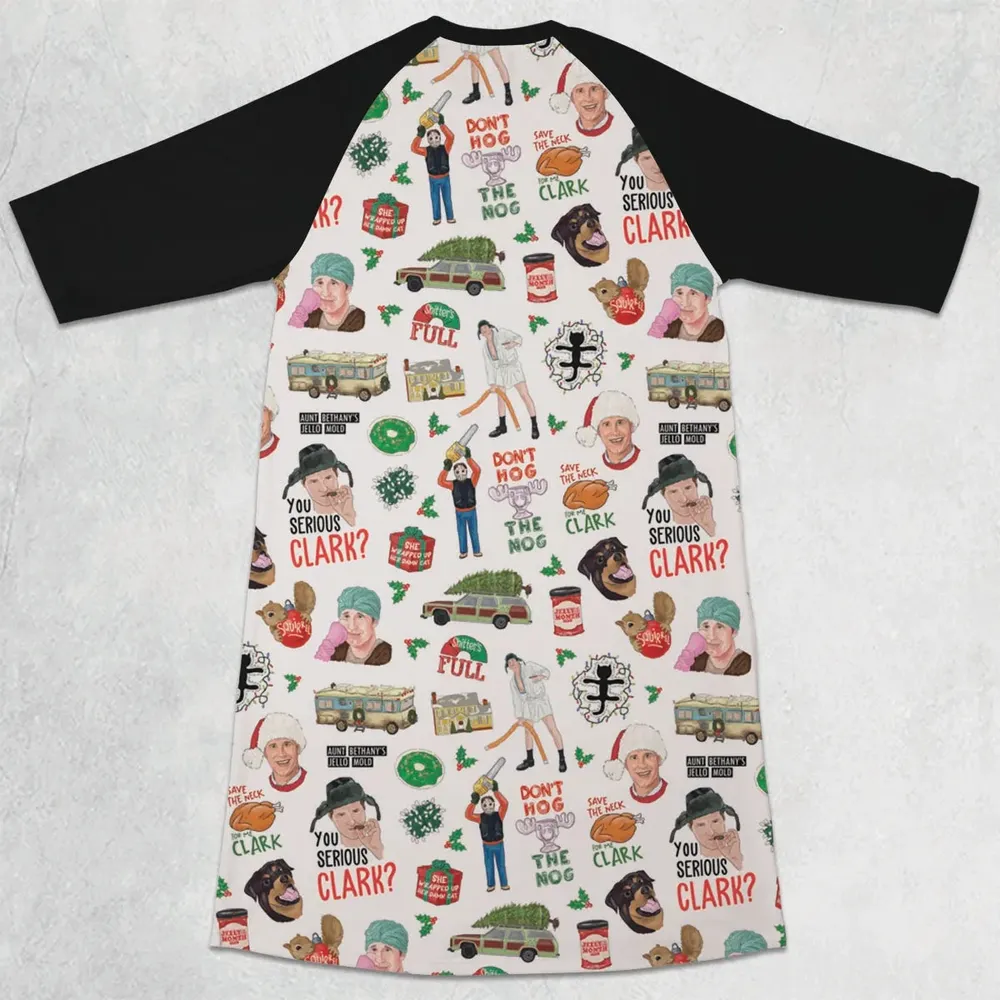National Lampoon's Christmas Vacation Pattern 3/4 Sleeve Raglan Dress - 2