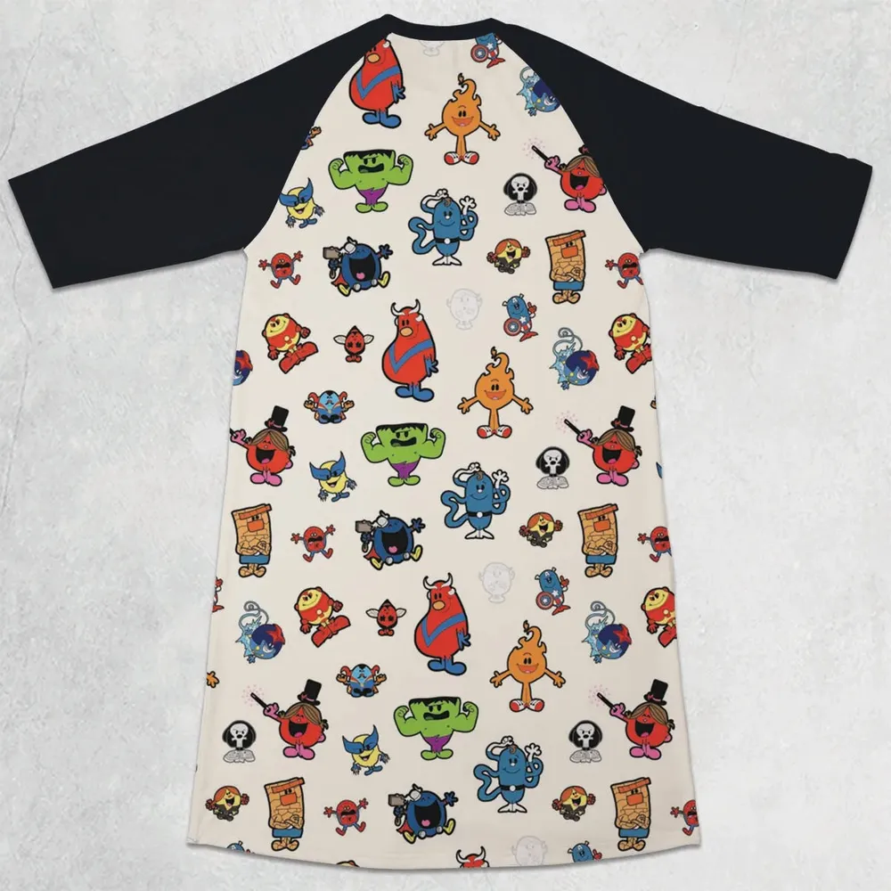 Marvel Characters And Mr Men Pattern 3/4 Sleeve Raglan Dress - 2