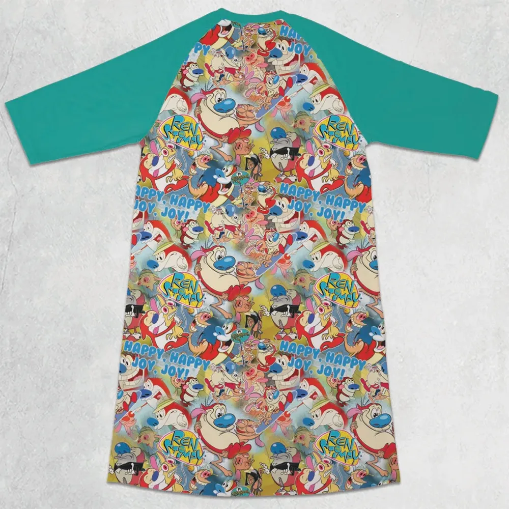 The Ren and Stimpy Show 3/4 Sleeve Raglan Dress - 2