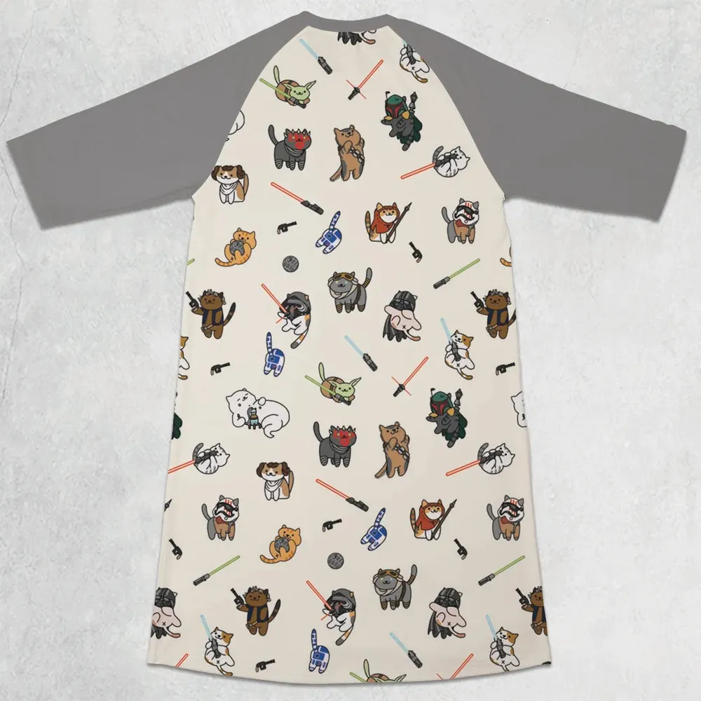 Star Wars Characters as Cats 3/4 Sleeve Raglan Dress - 2