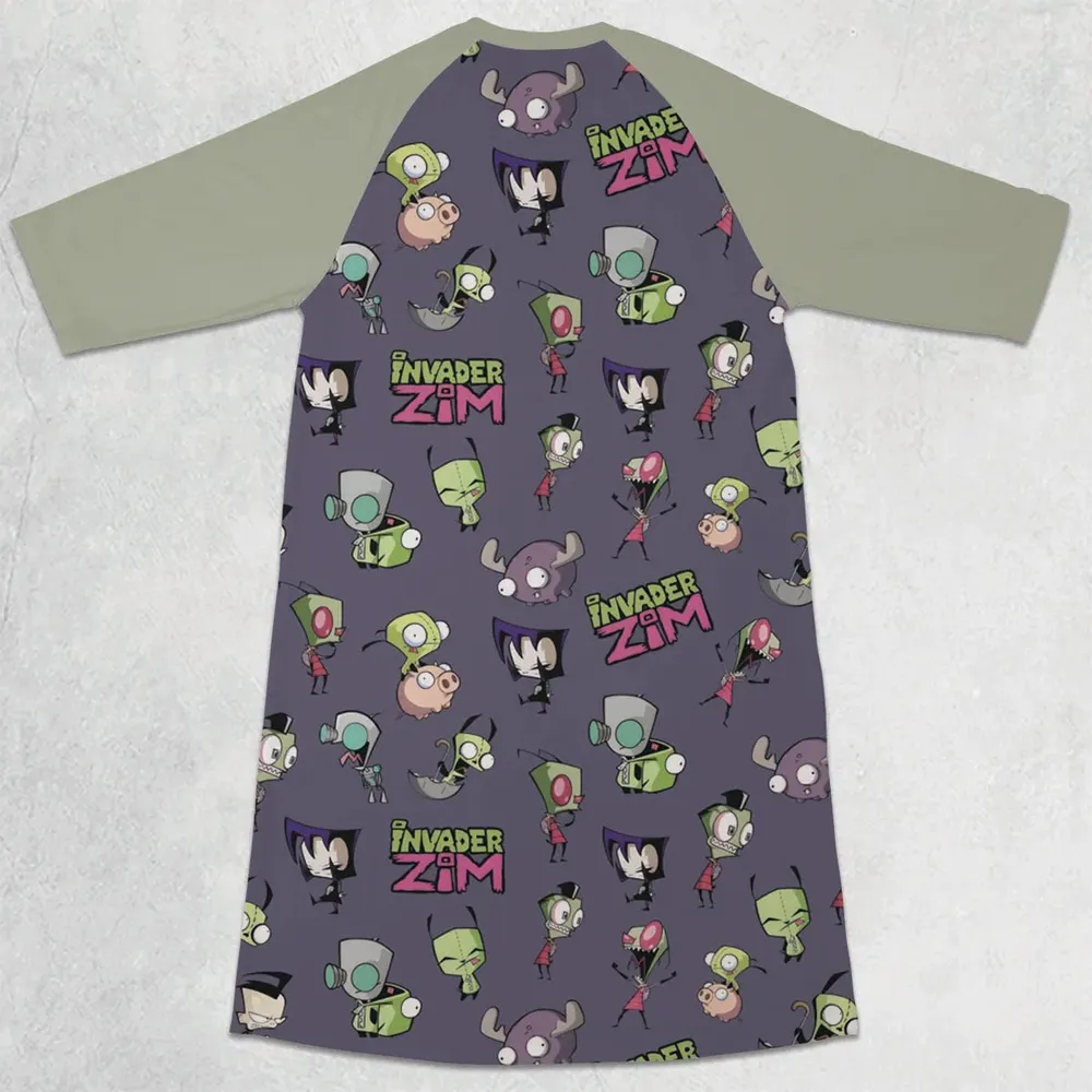 Invader Zim Pattern 3/4 Sleeve Raglan Dress - 2