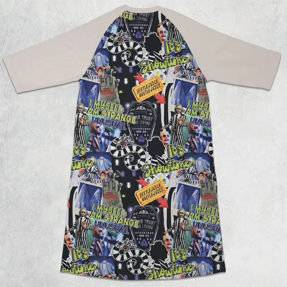 I Myself Am Strange Unusual Beetlejuice 3/4 Sleeve Raglan Dress - 2