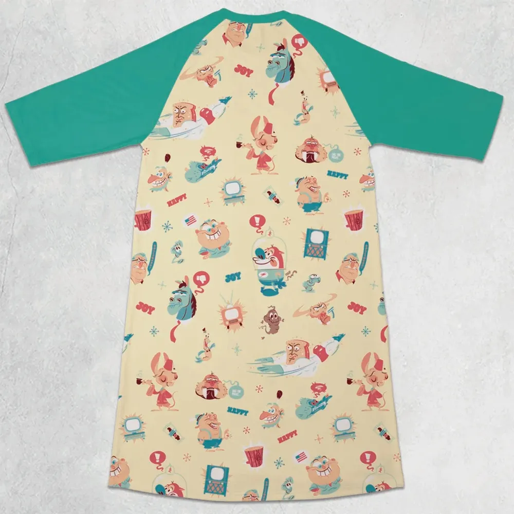 Ren and Stimpy Pattern 3/4 Sleeve Raglan Dress - 2