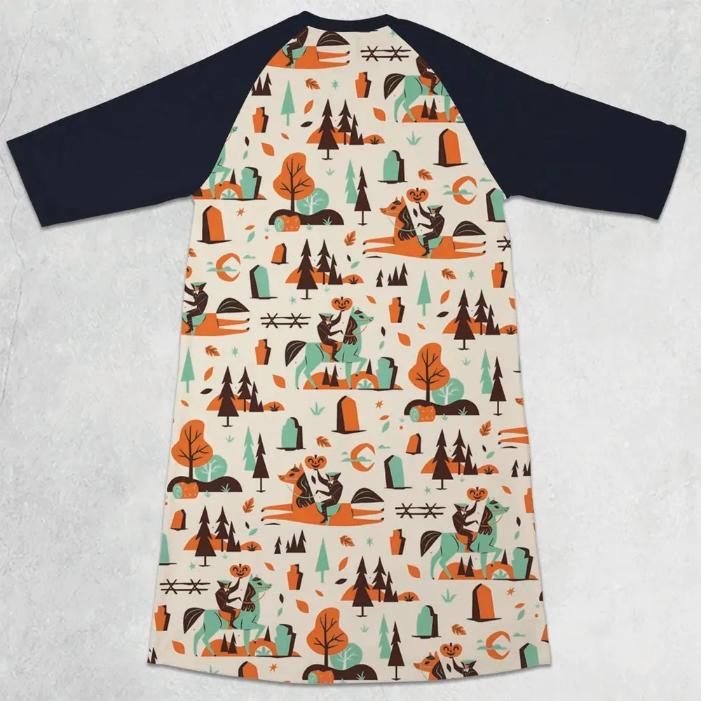 Halloween folklore The Headless Horseman 3/4 Sleeve Raglan Dress - 2