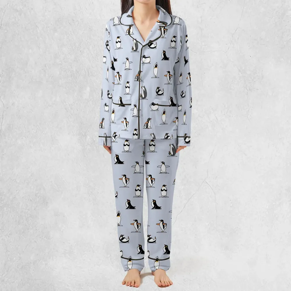 Penguin Yoga Pattern Pajamas Set - 3