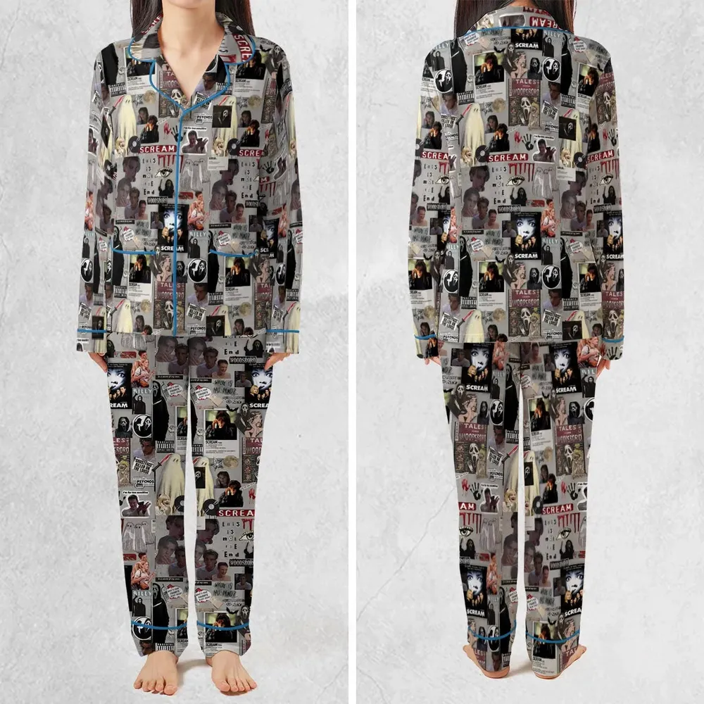 Crime Scene Scream Aesthetic Pattern Pajamas Set - 2