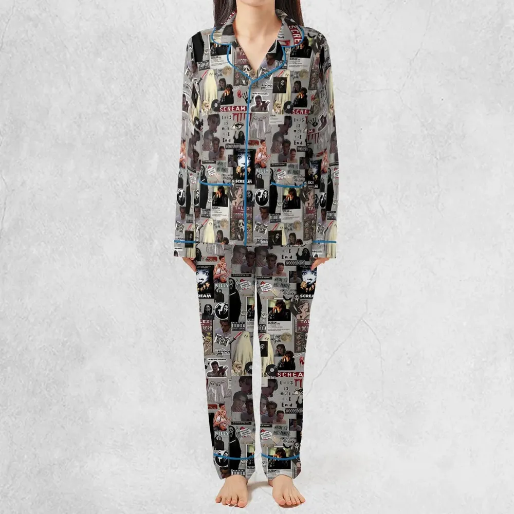 Crime Scene Scream Aesthetic Pattern Pajamas Set - 3