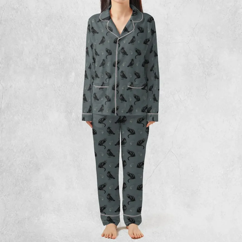 Cat and Raven Edgar Allan Poe Pattern Pajamas Set - 3