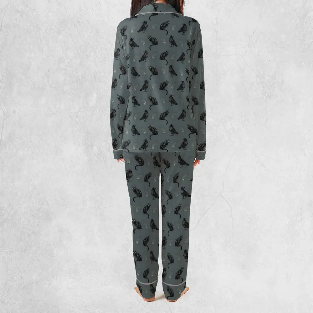 Cat and Raven Edgar Allan Poe Pattern Pajamas Set - 4