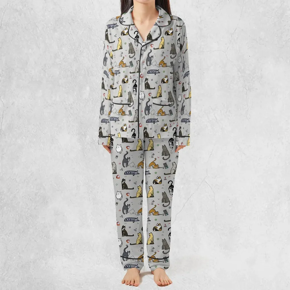 Cat the Gamer Pattern Pajamas Set - 3