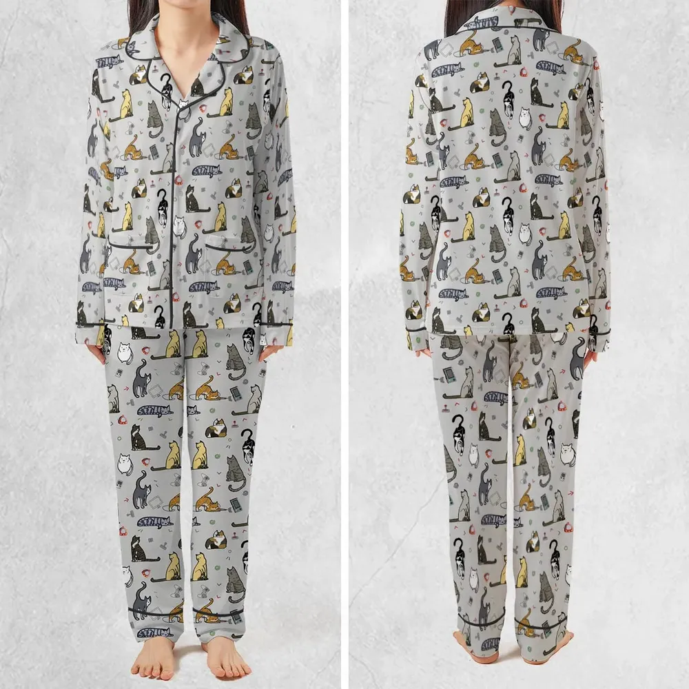 Cat the Gamer Pattern Pajamas Set - 2