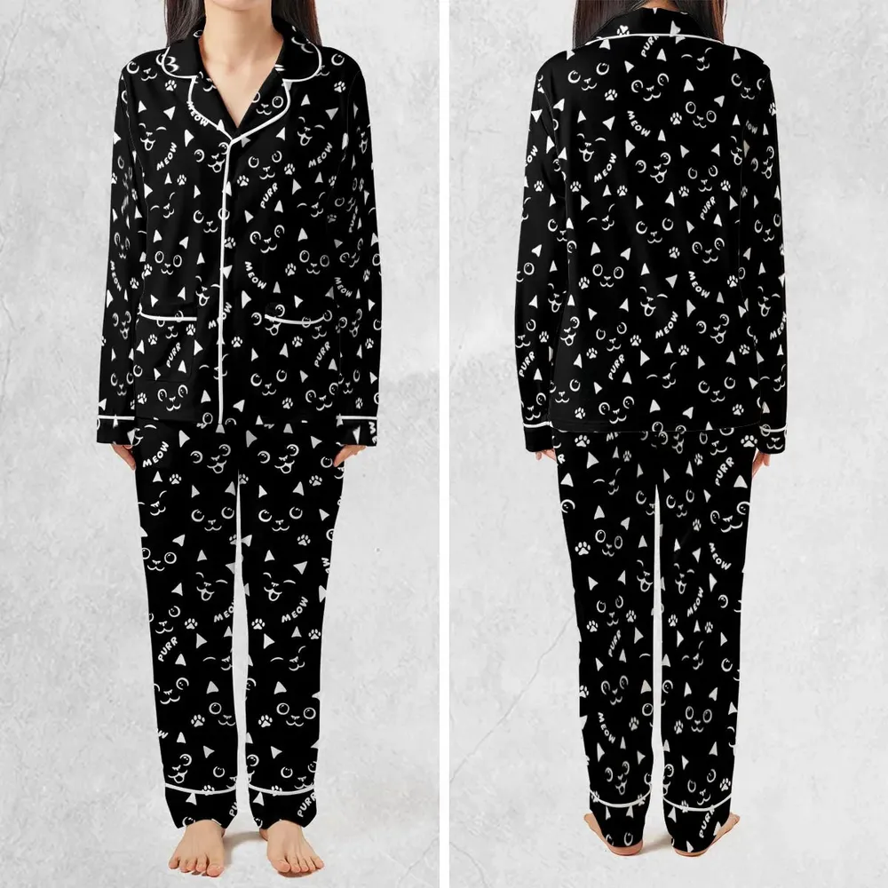 Black Cats Pattern Pajamas Set - 2