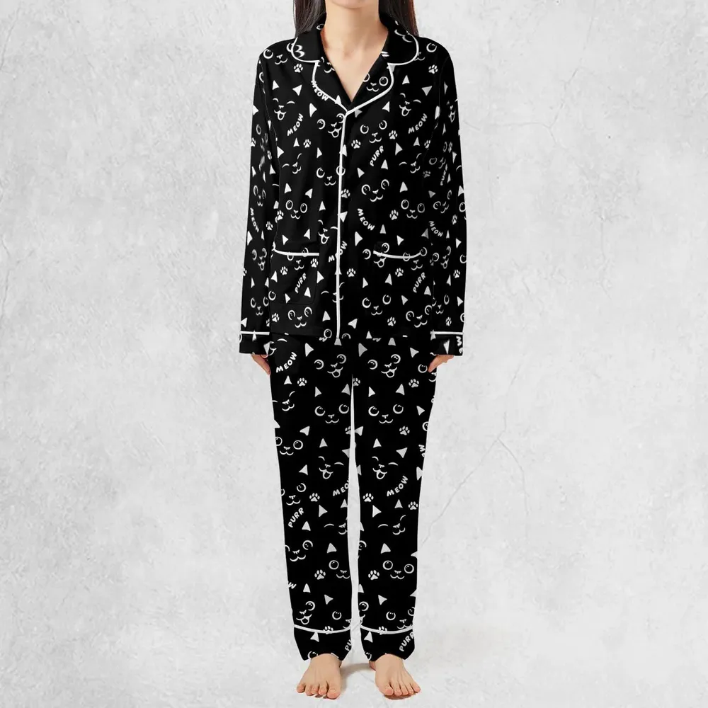 Black Cats Pattern Pajamas Set - 3