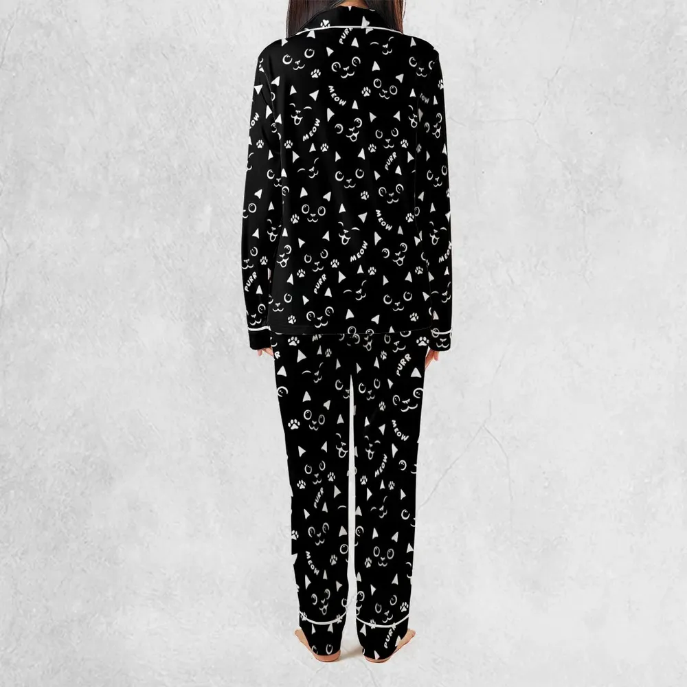 Black Cats Pattern Pajamas Set - 4