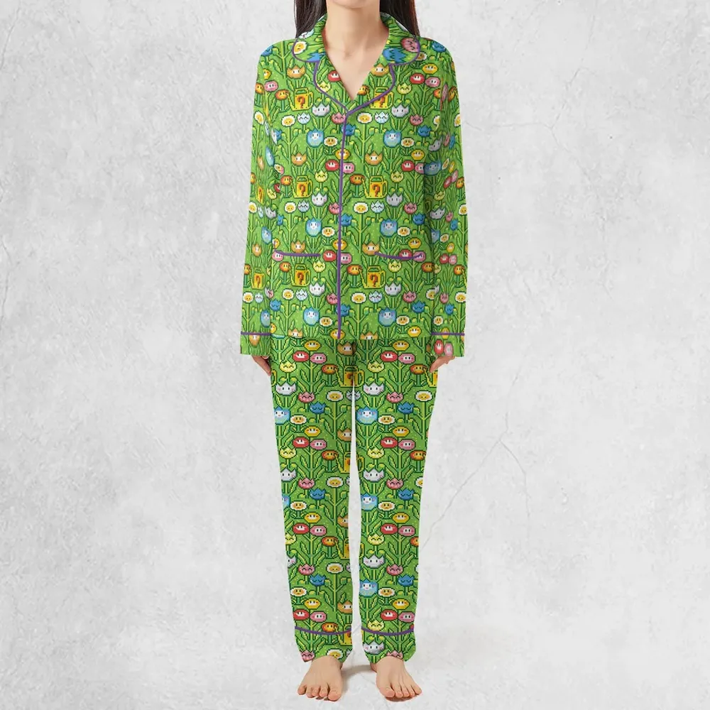 8bit Flower Garden Super Mario Pattern Pajamas Set - 3