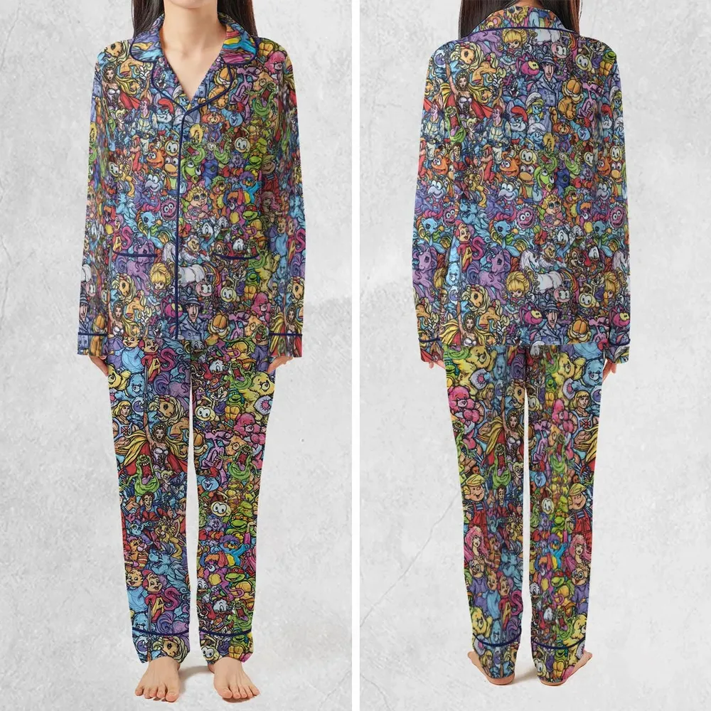80s Throwback Cartoon Pattern Pajamas Set - 2