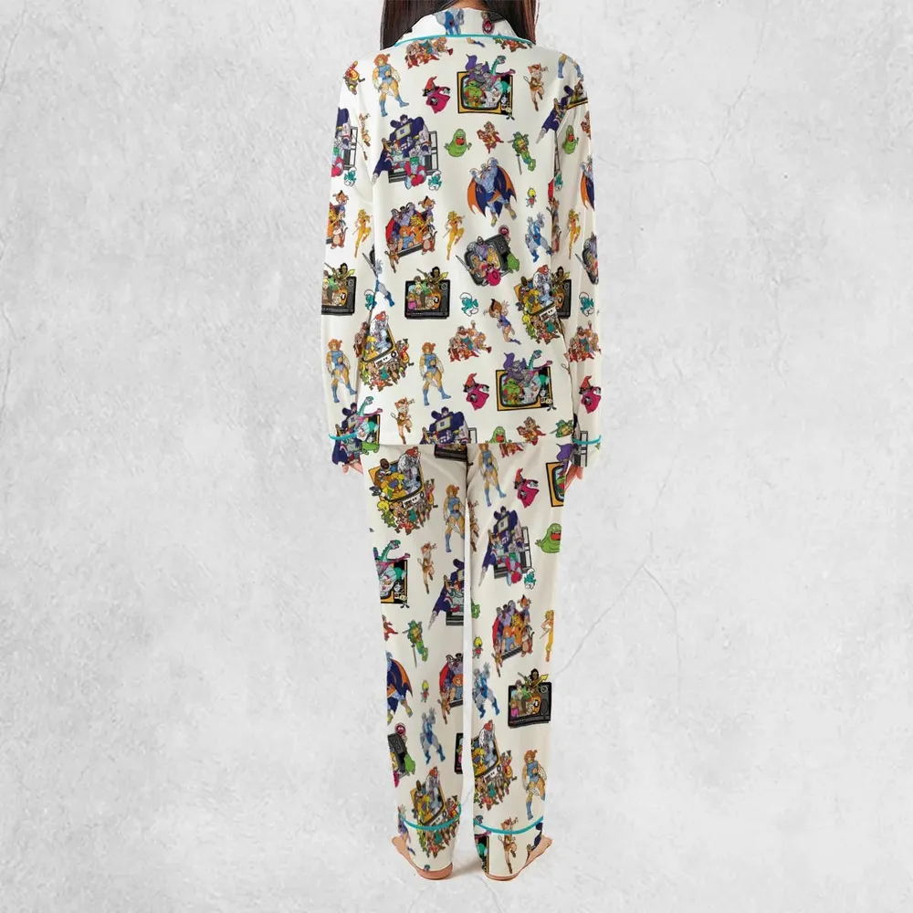 80s Famous Cartoon Characters Pattern Pajamas Set - 4