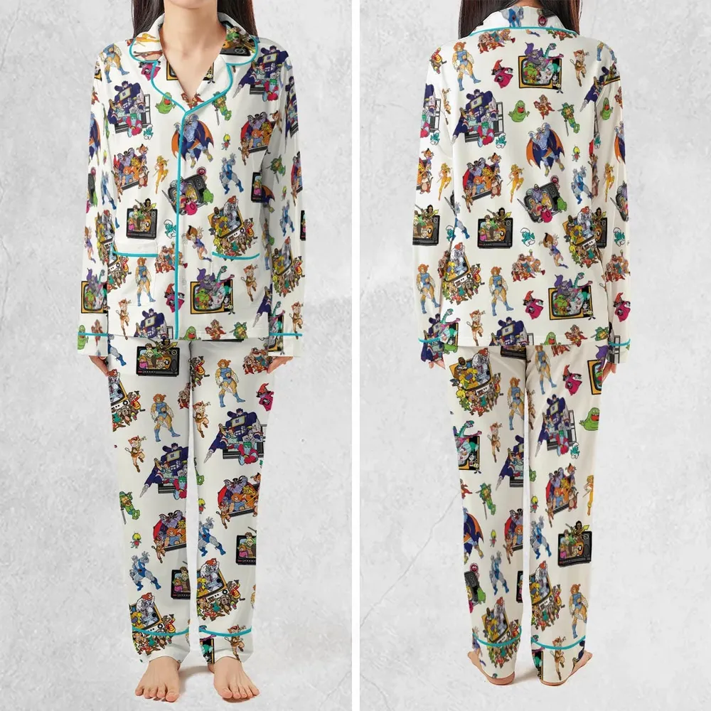 80s Famous Cartoon Characters Pattern Pajamas Set - 2
