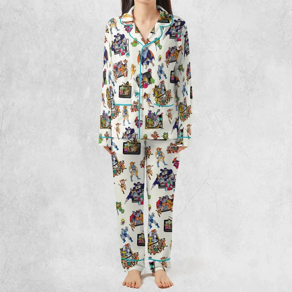 80s Famous Cartoon Characters Pattern Pajamas Set - 3