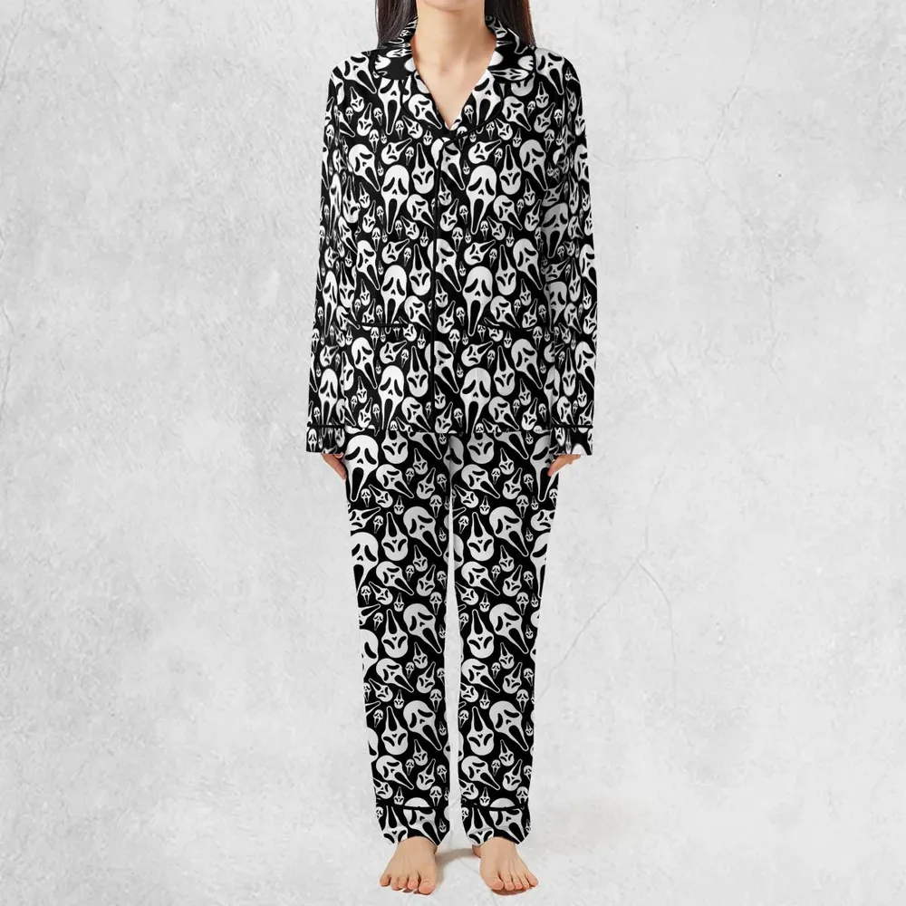 Ghostface Horror Movie Pattern Halloween Pajamas Set - 3