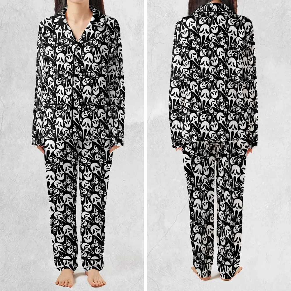 Ghostface Horror Movie Pattern Halloween Pajamas Set - 2