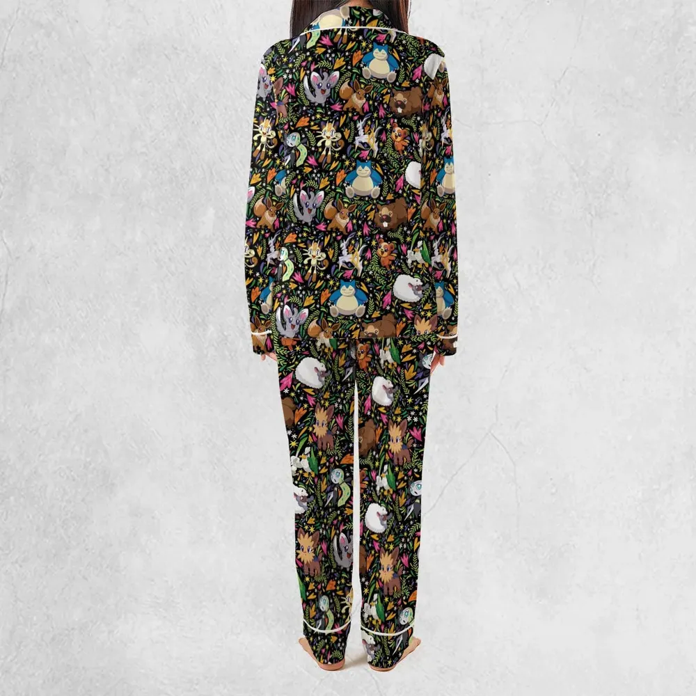 Floral Snorlax Bidoof Eevee Meloetta Pokemon Pajamas Set - 4