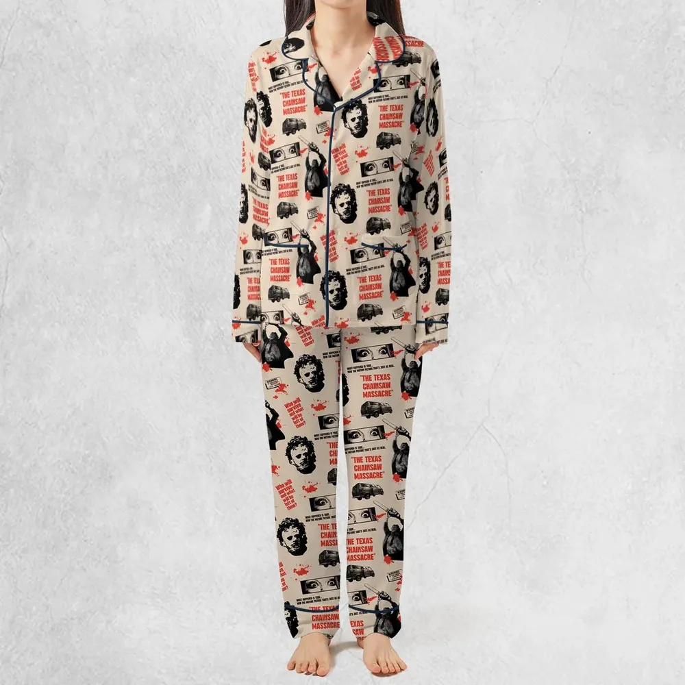 Leatherface The Texas Chainsaw Massacre Horror Pattern Pajamas Set - 3