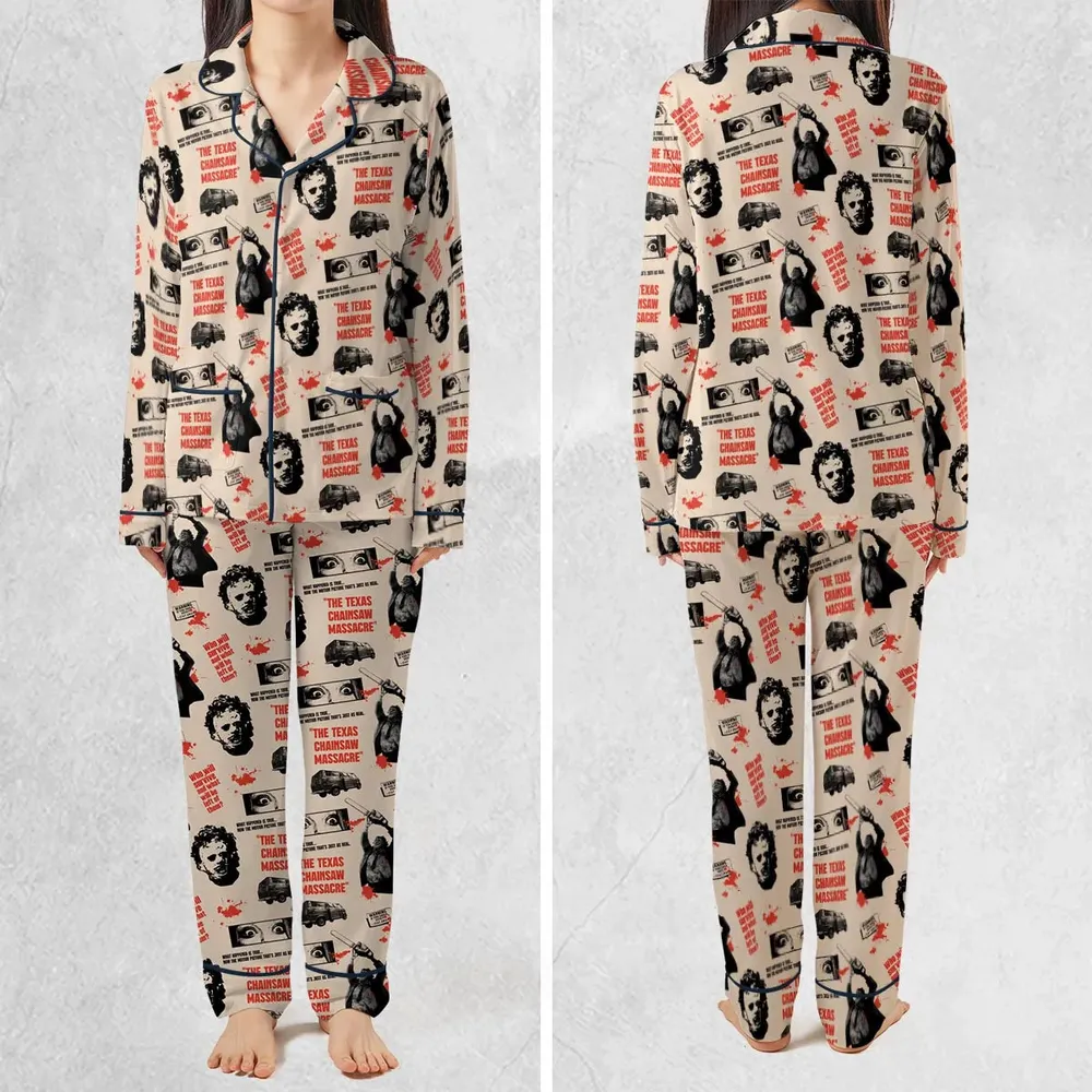 Leatherface The Texas Chainsaw Massacre Horror Pattern Pajamas Set - 2