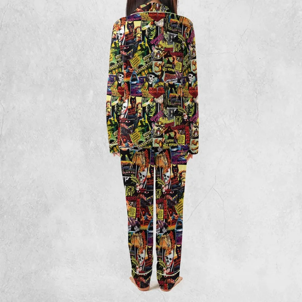 Fright Night Halloween Retro Horror Characters Collage Pajamas Set - 4