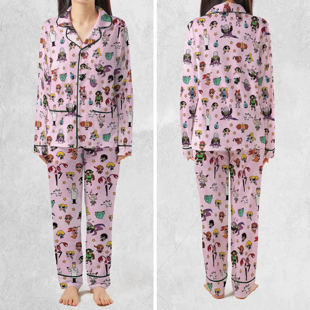 Power Puff Girls Characters Pattern Pajamas Set - 2
