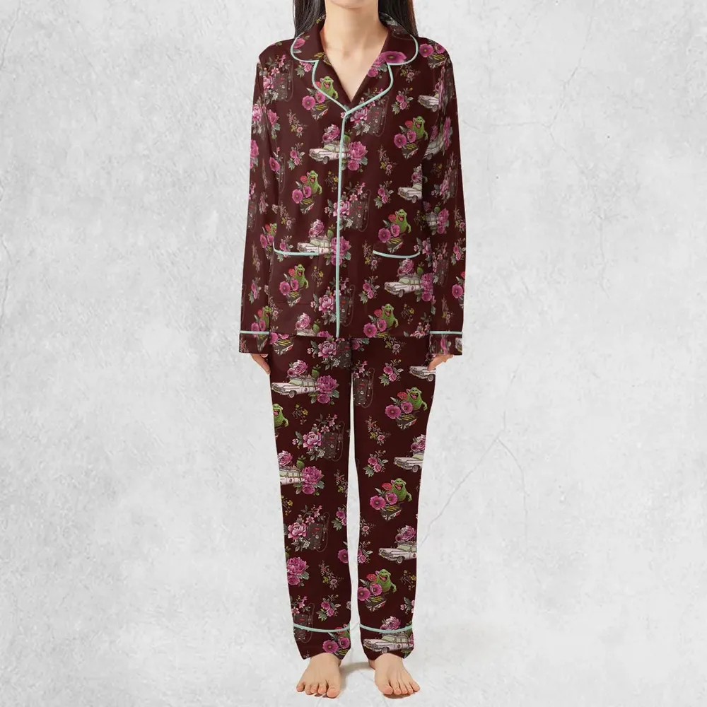 Slimer Ecto-1 Proton Pack Floral Ghostbusters Pajamas Set - 3