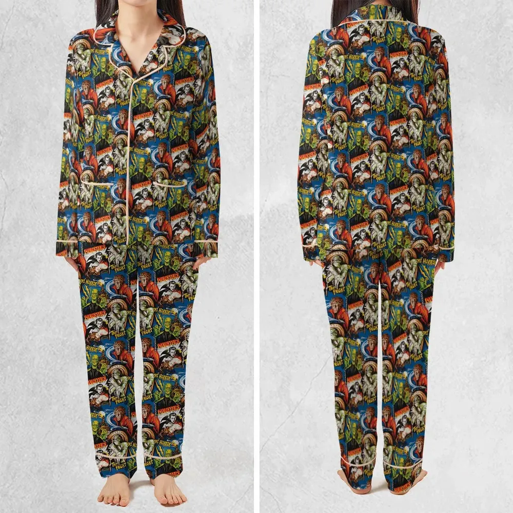 The Horror The Fright Dracula Frankenstein The Wolfman Monster Universal Pattern Pajamas Set - 2