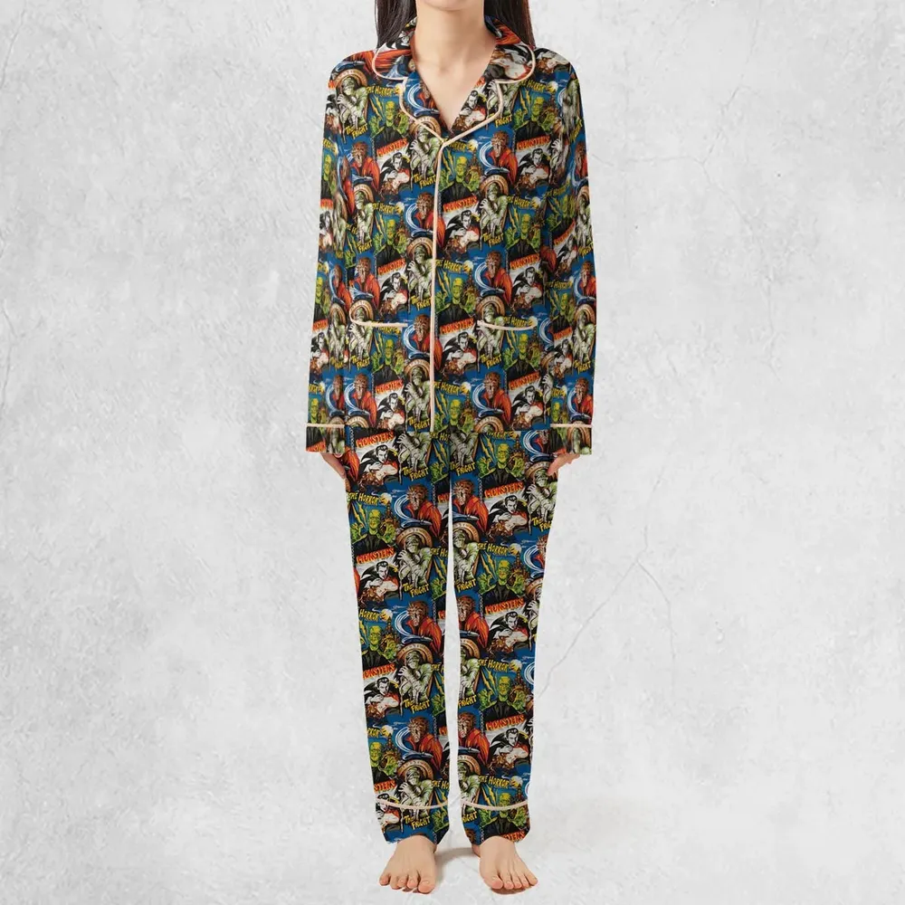 The Horror The Fright Dracula Frankenstein The Wolfman Monster Universal Pattern Pajamas Set - 3