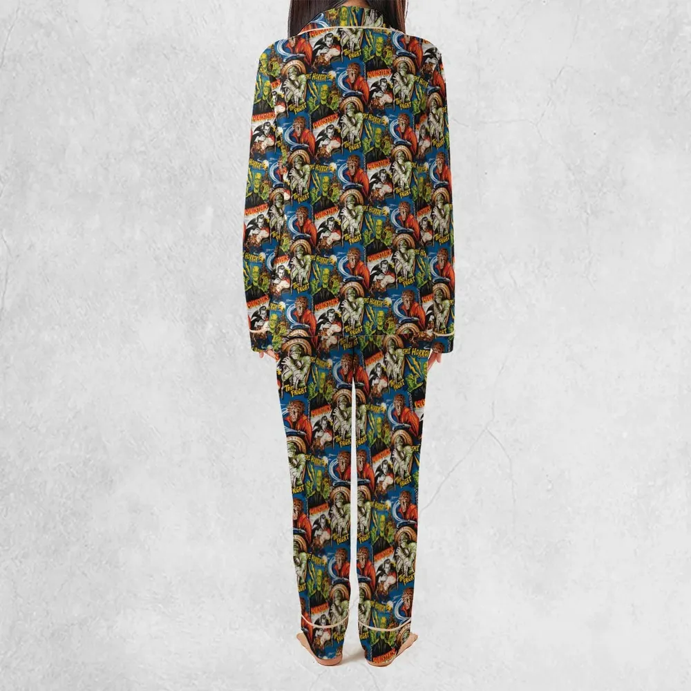The Horror The Fright Dracula Frankenstein The Wolfman Monster Universal Pattern Pajamas Set - 4