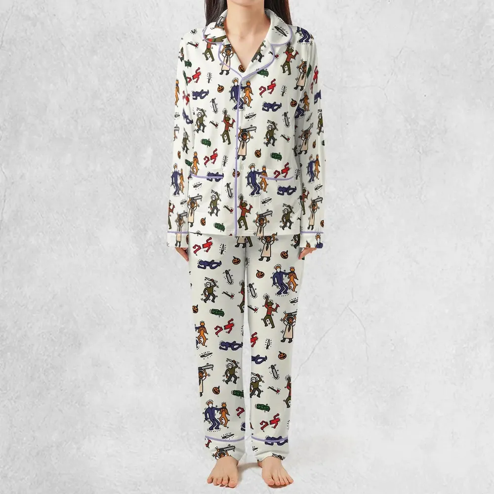 Horror Movie Pop Characters Pattern Pajamas Set - 3