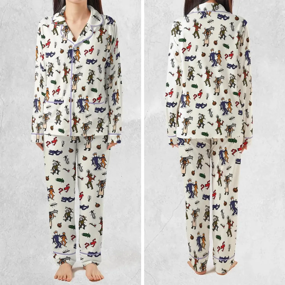 Horror Movie Pop Characters Pattern Pajamas Set - 2