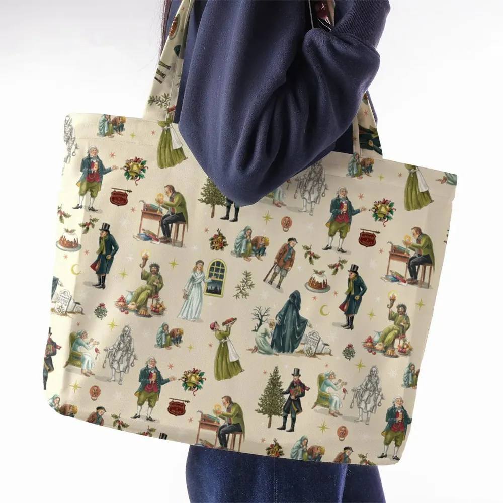 A Christmas Carol Characters Pattern Large Tote Bag - 2